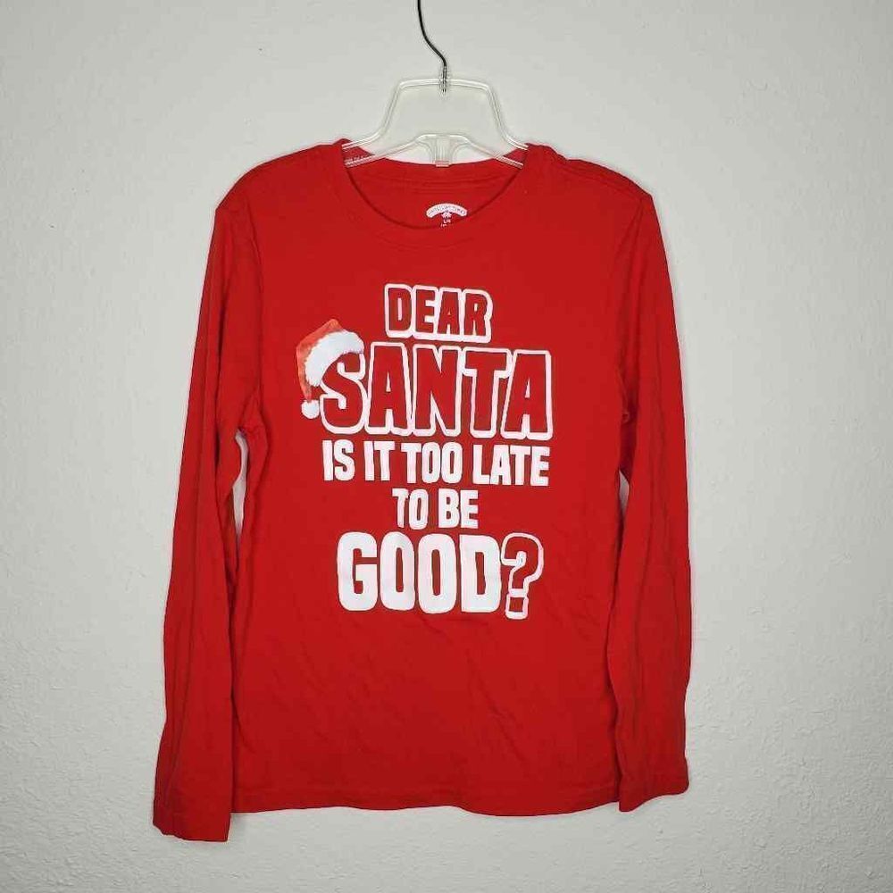 Holiday time kids Christmas long sleeve red shirt size L (10-12)